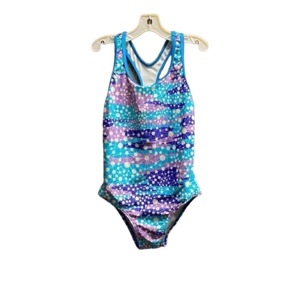speedo blue purple and white one piece bathing suit/10